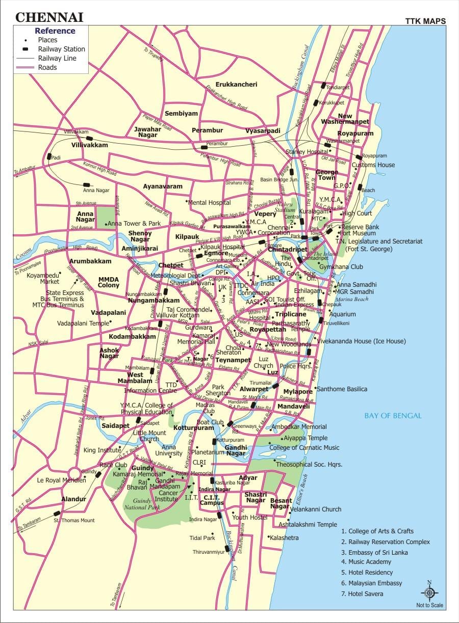 ನಕ್ಷೆ ಚೆನ್ನೈ ಪ್ರವಾಸಿ ಸ್ಥಳಗಳು