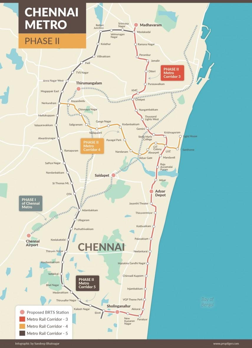 ಮೆಟ್ರೋ ರೈಲು ಚೆನೈ ಮಾರ್ಗ ನಕ್ಷೆ ಹಂತ 2