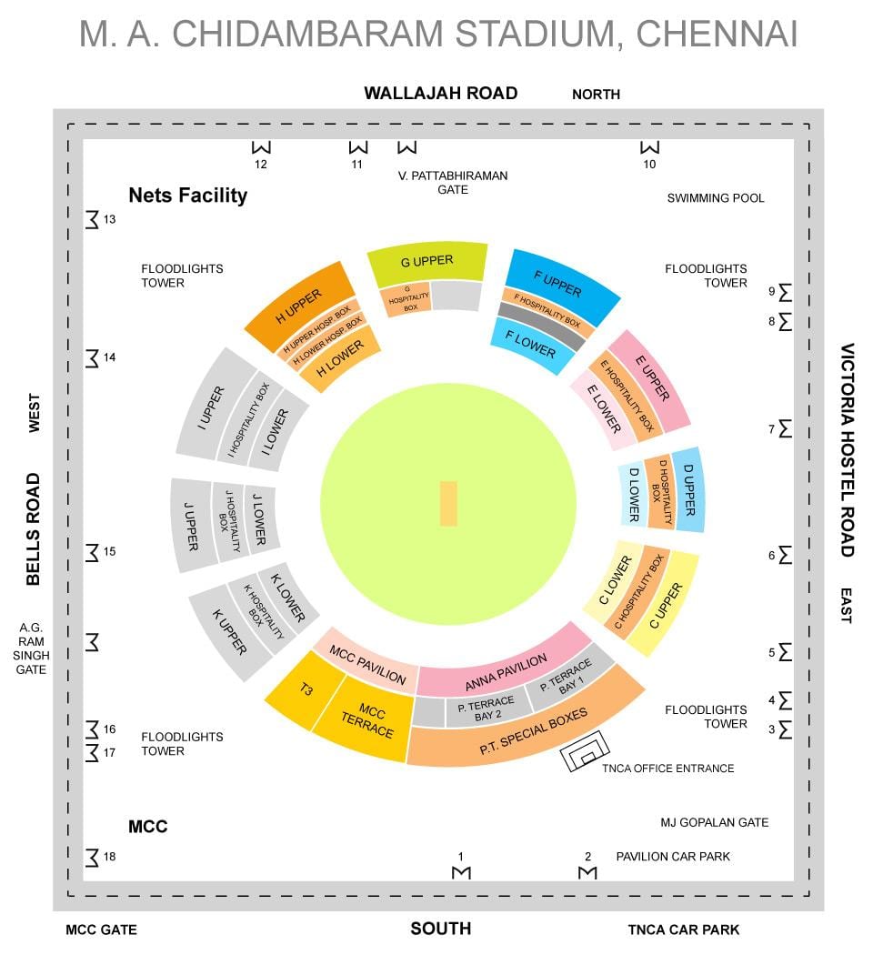 Chepauk ಕ್ರೀಡಾಂಗಣ ನಿಂತಿದೆ ಲೇಔಟ್ ನಕ್ಷೆ